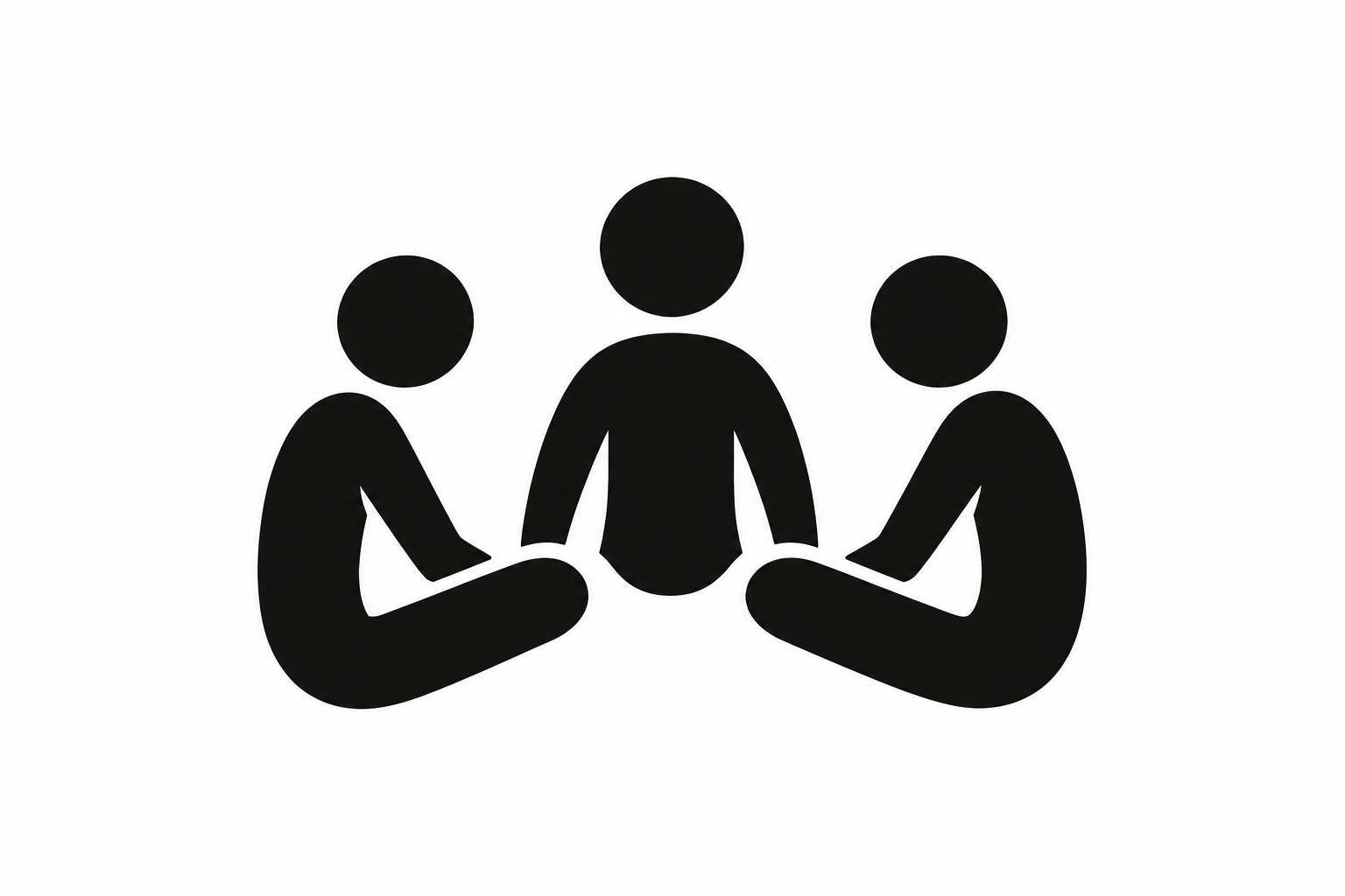 Three seated figures practicing together